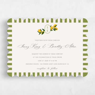Green Scalloped Wedding Invitation - Limone Landscape