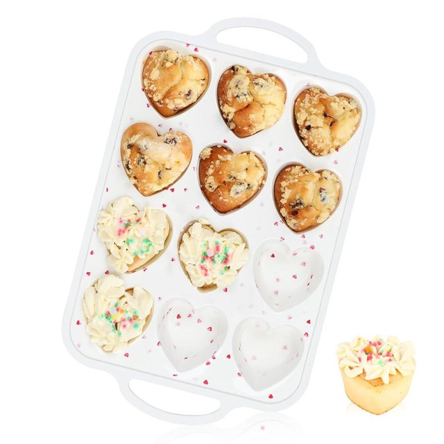 Vinino Silicone Heart Shaped Muffin Pan with Metal Reinforced Frame, 1 Pack Cupcake Pan, Silicone Heart Mold for Baking, Chocolate Bar and Egg Bites, Dishwasher Safe