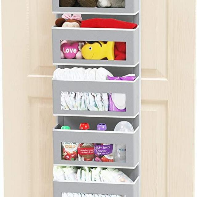 Simple Houseware Over Door/Wall Mount 6 Clear Window Pocket Organizer, Gray