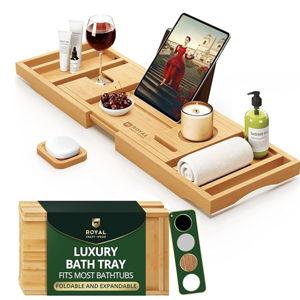 ROYAL CRAFT WOOD Bathtub Tray Caddy for Tub, Bamboo Bath Shelf, Premium Foldable Wood Bath Table, Expandable Bathtub & Bathroom Accessories, New Home Gifts for Mom, Housewarming, Anniversary, Wedding