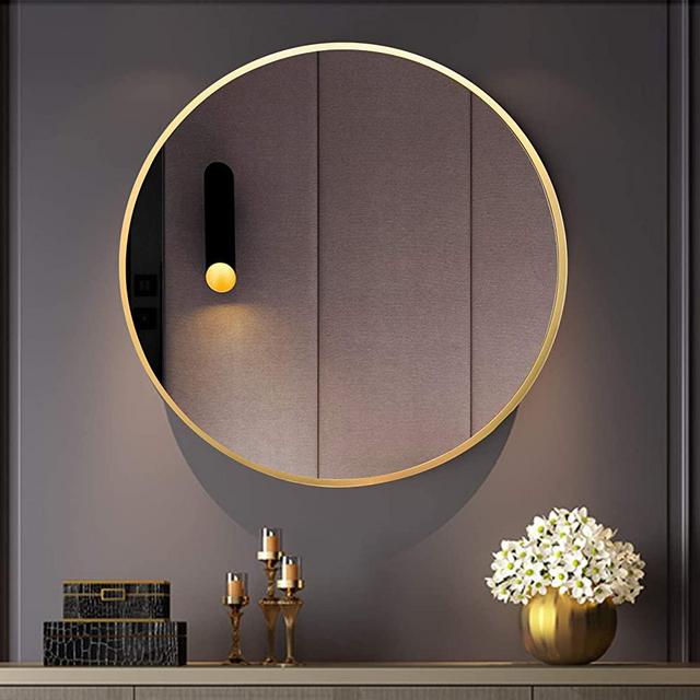 BEAUTYPEAK Circle Mirror Gold 30 Inch Wall Mounted Round Mirror with Brushed Metal Frame for Bathroom, Vanity, Living Room, Bedroom, Entryway Wall Decor (Gold, 30 Inches)