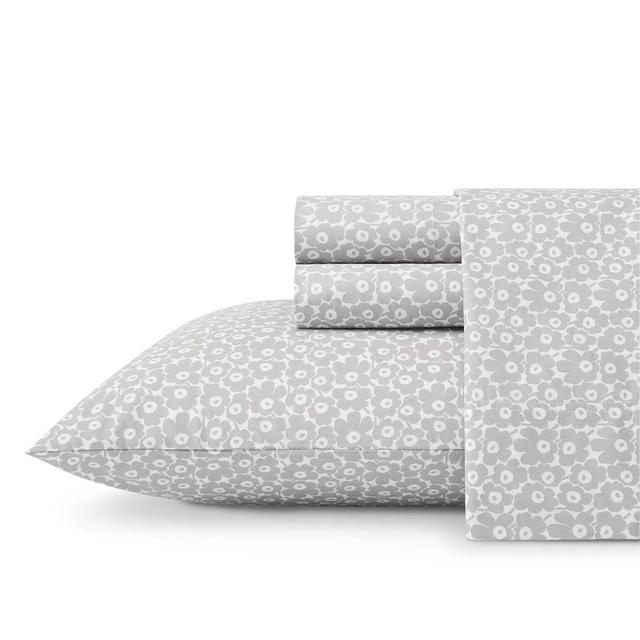 Marimekko Pikkuinen Unikko Grey Cotton Percale Sheet Set, Twin XL