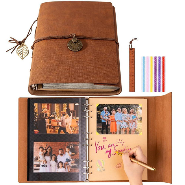 Travel Scrapbook Album Waterproof Large Photo Album with Writing Space 64 Pages Self Adhesive & 40 Journaling Pages DIY Memory Photo Book Photo Scrapbook Album Kit for Wedding Family Vacation