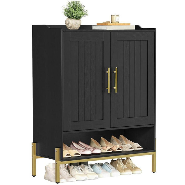 HOOBRO Shoe Cabinet, 5-Tier Shoe Storage Cabinet, Shoe Cabinet Storage for Entryway, Shoe Organizer Cabinet with 3 Adjustable Shelves for Hallway, Living Room, Gold and Black DB41SC01
