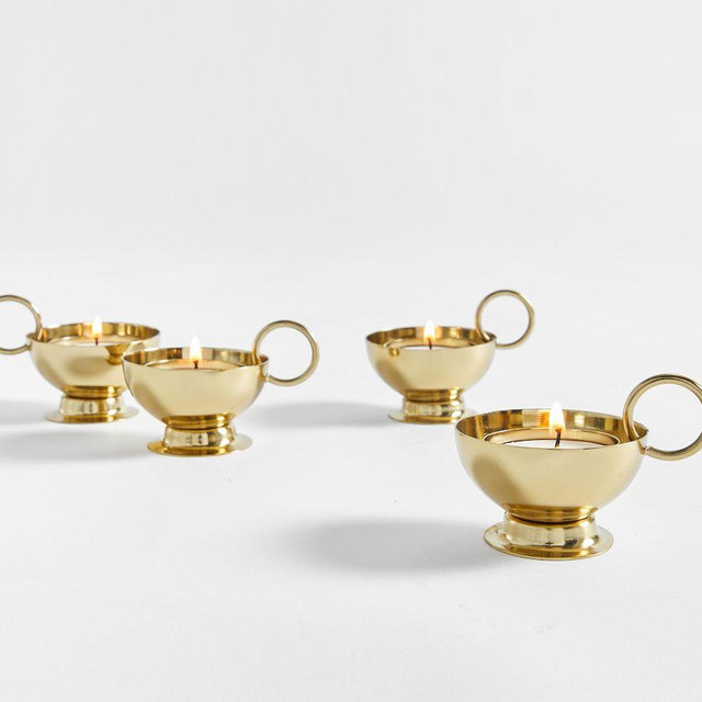 Diwali Tealight Candle Holders, Set of 4 - Gold