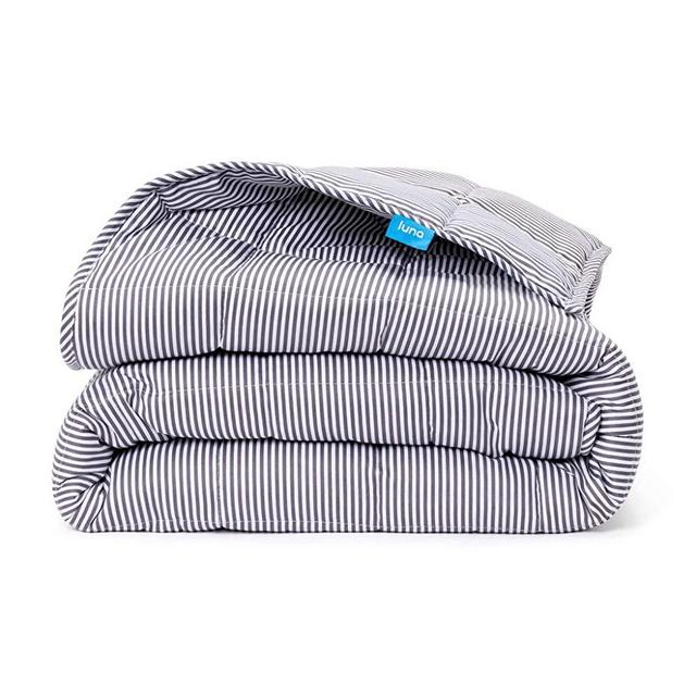 Luna Adult Weighted Blanket - Individual Use - 22 Lbs - 60x80 - Queen Size Bed - 100% Oeko-Tex Cooling Cotton & Glass Beads - USA Designed - Heavy Cool Weight - Striped - Grey/White