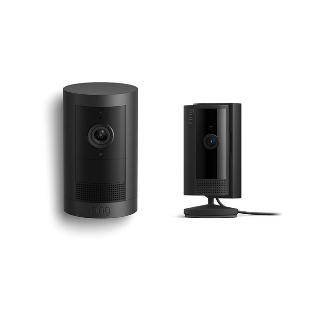 Ring Outdoor Cam Plus, Battery, Black with Ring Indoor Cam (2nd Gen), Black