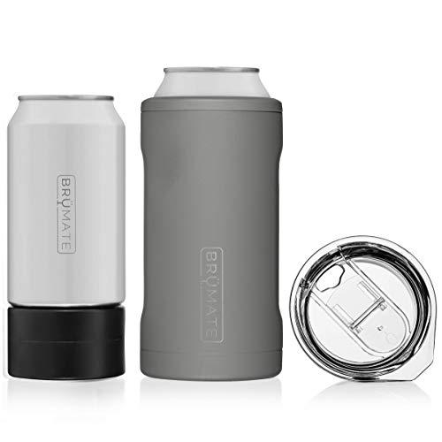 BrüMate HOPSULATOR TRíO 3-in-1 Stainless Steel Insulated Can Cooler, Works With 12 Oz, 16 Oz Cans And As A Pint Glass (Matte Gray)
