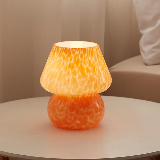 Dawnwake Mushroom Lamp Small Lamp, Table Bedside Nightstand Lamp for Bedroom, Cute Mini Modern Lamp Dimmable, Unique Aesthetic Home Decor for Living Room Girl Gifts, Ceramic Glass Lamp(Flame Orange)
