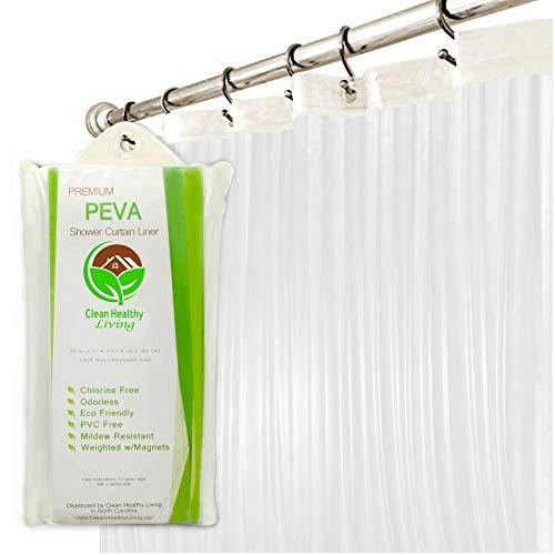 Clean Healthy Living Premium PEVA Clear Shower Curtain Liner with Magnets & Suction Cups - 70 X 71 in. Long