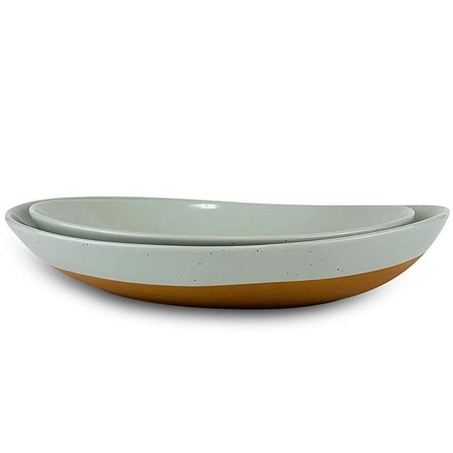 Mora Ceramic Large Serving Bowls- Set of 2 Oval Platters for Entertaining. Modern Kitchen Dishes for Dinner, Fruit, Salad, Turkey, etc. Oven, Dishwasher Safe, 110 / 80 oz, 16" / 14.6" - Earl Grey