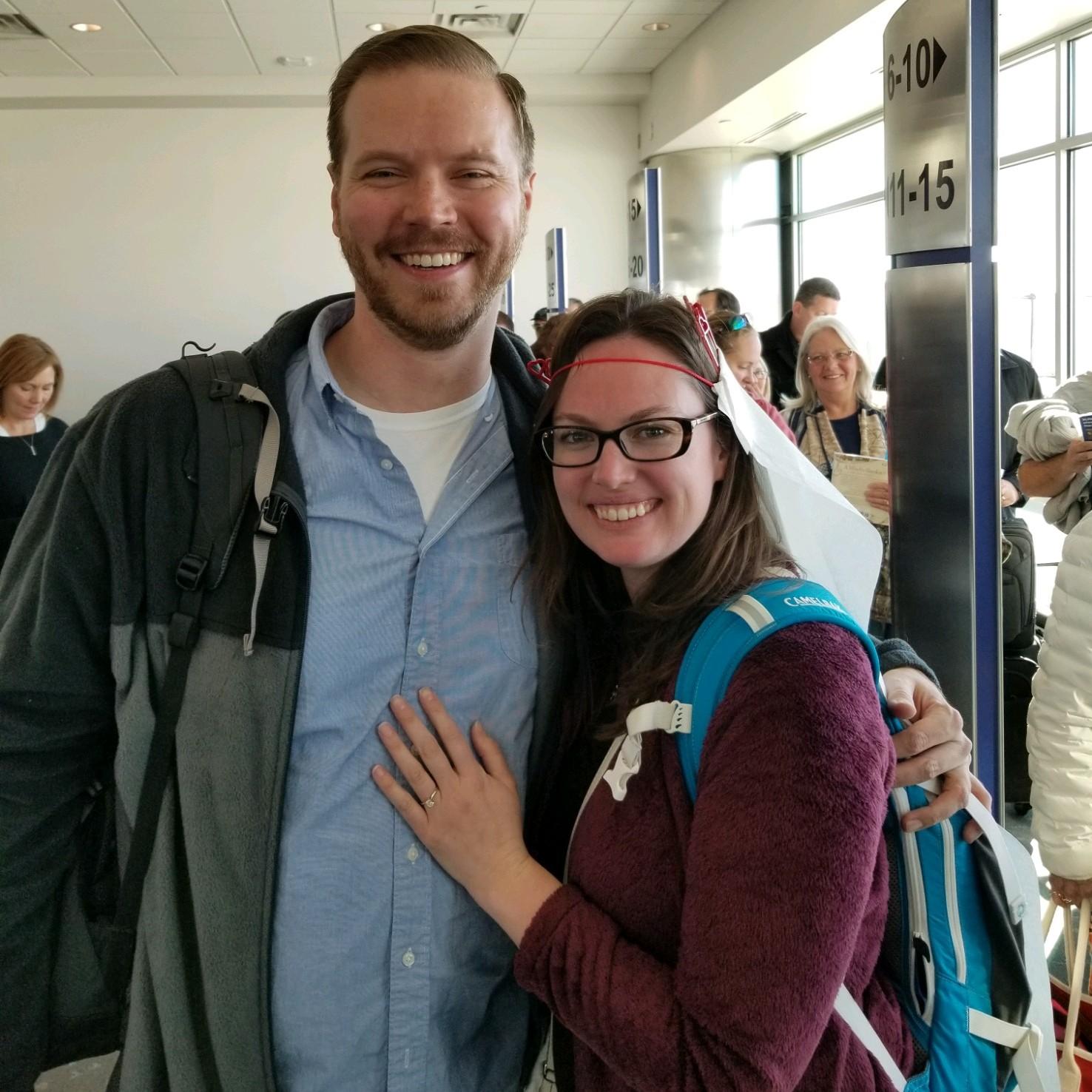 Southwest Airlines treated us to a paper towel veil and a bottle of champagne on our flight home after getting engaged.