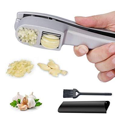 Zulay Kitchen Garlic Press Set with Cleaning Brush & Silicone Garlic Tube  Peeler 