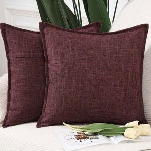 Burgundy Linen Throw Pillow Covers 20x20 Inch