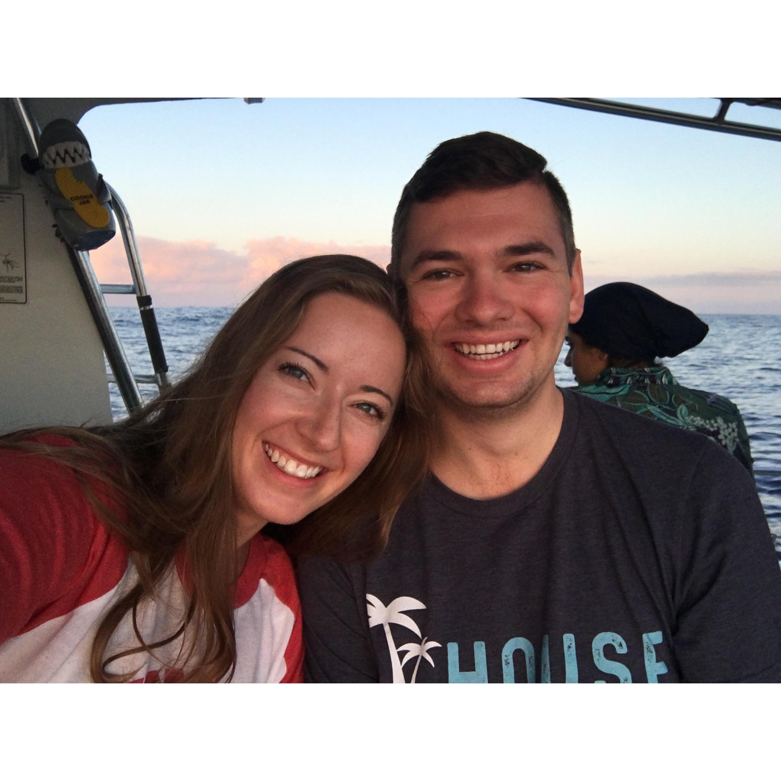 This shot was snapped at sunrise in Hawaii before we went cage diving with Galapagos sharks!
