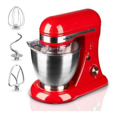 Geek Chef GSM45R Stainless Steel 4.8 Quart Bowl 12 Speed Kitchen Countertop Baking Food Stand Mixer with Beater Paddle, Dough Hook, and Whisk, Red