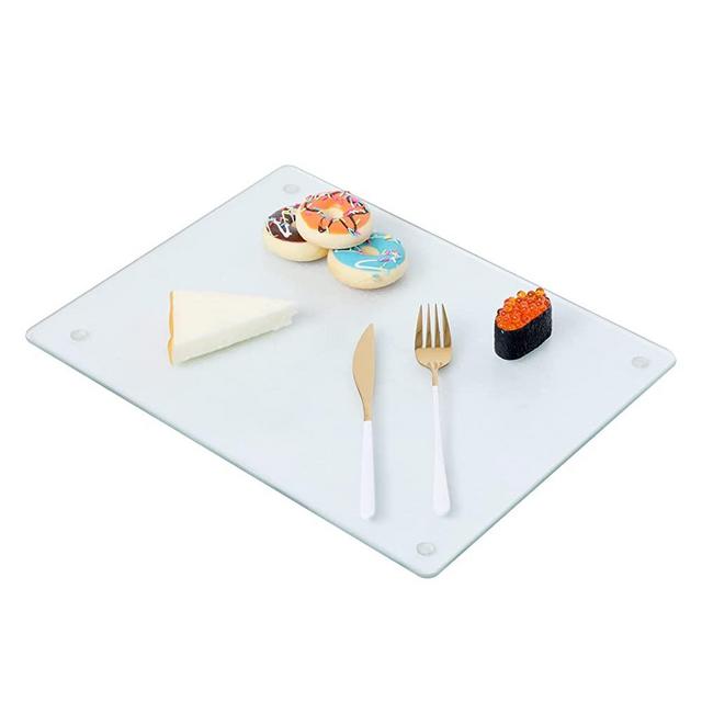 Murrey Home Tempered Glass Cutting Boards for Kitchen Dishwasher Safe, Rectangle Chopping Board with Rubber Feet, Large Frosted Countertop Tray, Heat Resistant, Non-Slip, 23.6"x17.7"
