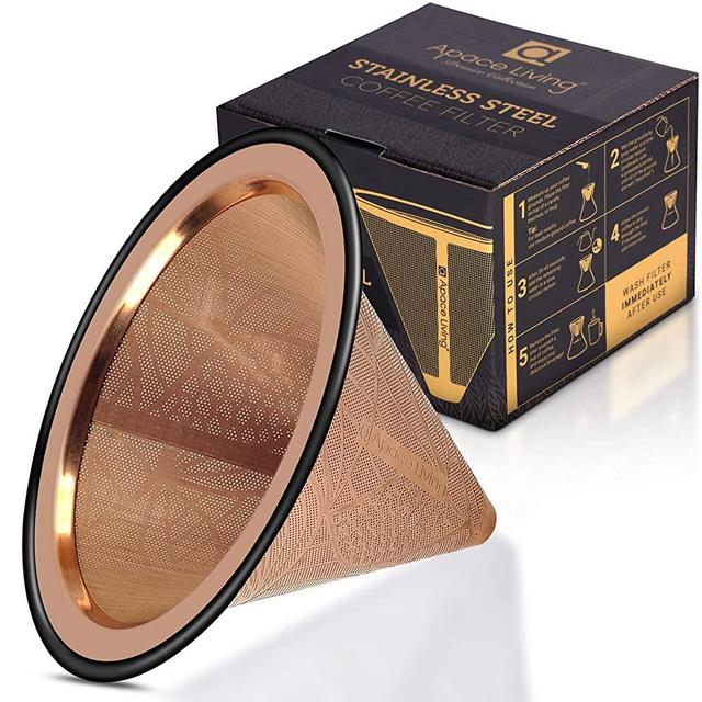 Apace Living Pour Over Coffee Filter - Wide Metal Base Reusable Stainless Steel Coffee Dripper - Perfect for Chemex Hario Bodum & Other Coffee Makers - Paperless Coffee Filter for Sustainable Brewing