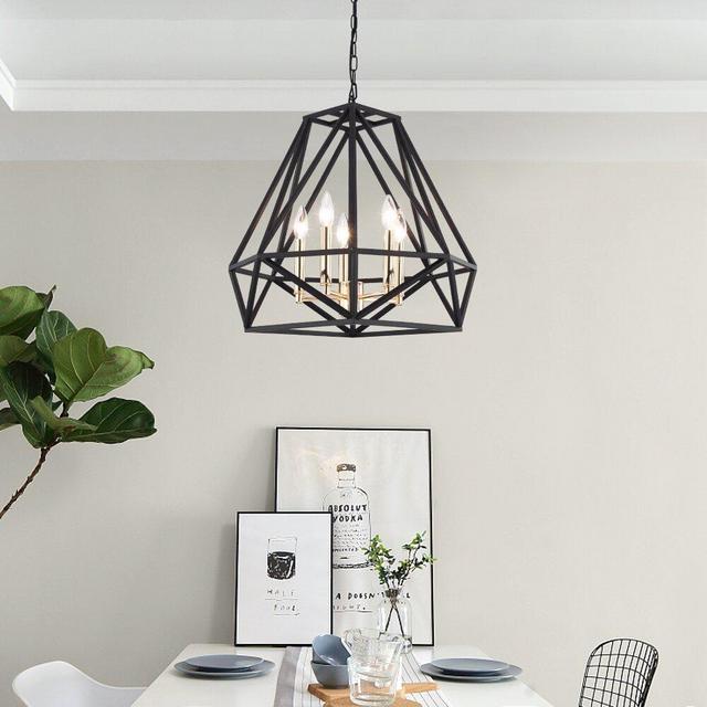 Gurganus 5 - Light Unique Geometric Chandelier with Wrought Iron Accents