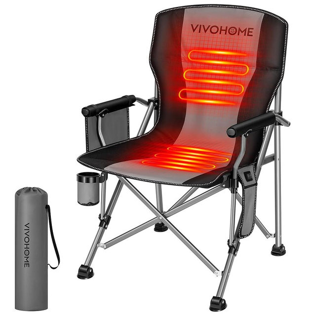 VIVOHOME Heated Camping Chair for Adults, Portable Folding Chair for Outdoor Sports with 12V 20W PD Fast Charging Type C Port, 3 Levels of Heat, NTC Overheat Protection System(Power Bank not Included)