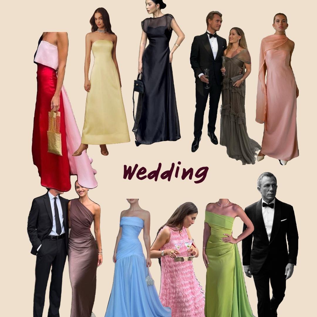 Black-Tie Attire— floor-length formal gowns; tuxedos or black suits and ties