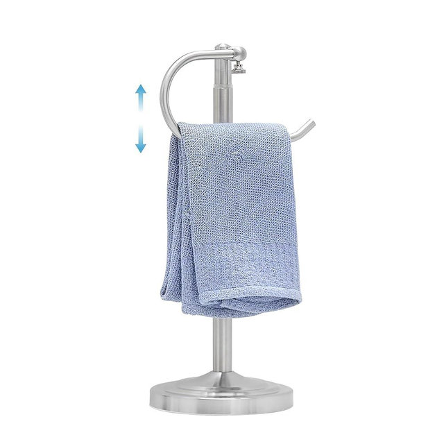 Joinhum Hand Towel Holder Stand for Bathroom Countertop, Standing Towel Rack with Non-Slip Base, Stainless Steel Adjustable Towel Bar 16.5-26 Inch for Kitchen Vanity (Brushed Nickel)