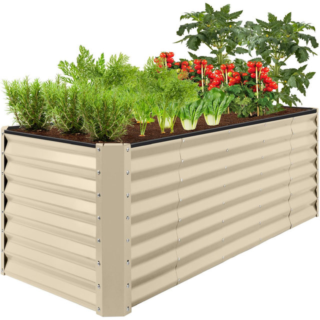 Best Choice Products 8x2x2ft Raised Metal Outdoor Garden Bed for Flowers Vegetables Herbs - Beige