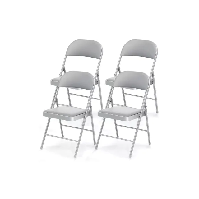 SUGIFT Folding Chairs with Padded Seats, Metal Frame with Vinyl Seat & Back, Capacity 350lbs, Gray, Set of 4