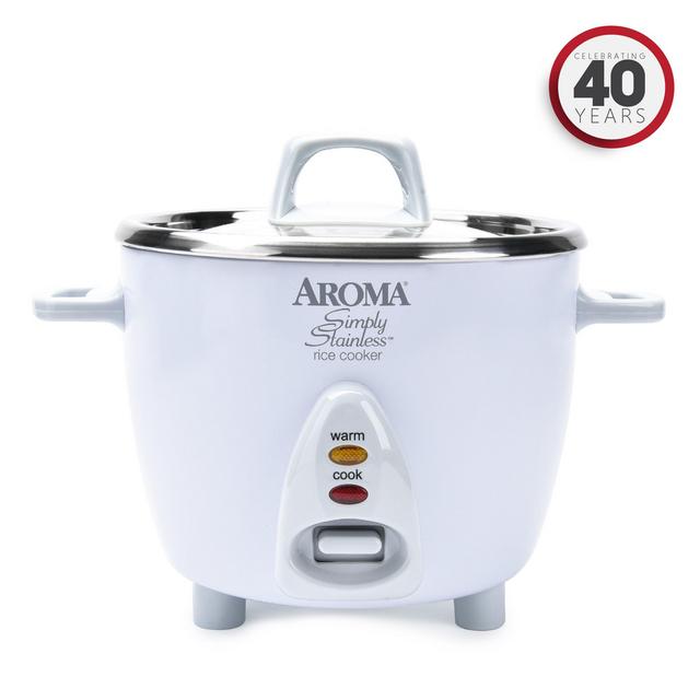Aroma Simply Stainless Rice Cooker, White [Cooks 3 cups of uncooked rice]