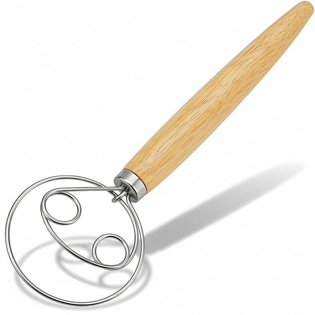 YIGEDA Danish Dough Whisk Stainless Steel Wooden Handle for Sourdough Bread Pizza and Pastry Making