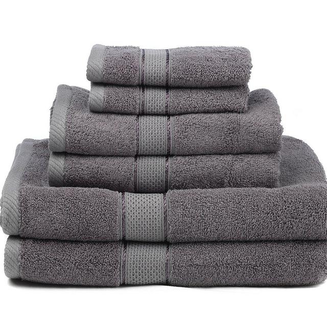 Terry Towels by SJL - Premium Bamboo Cotton 6 Piece Towel Set (2 Bath Towels, 2 Hand Towels and 2 Washcloths) - Natural, Ultra Absorbent and Eco-Friendly (Coal)
