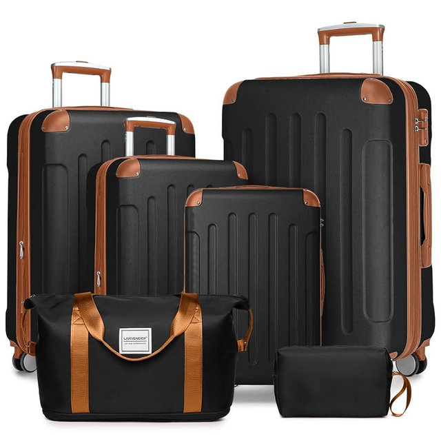 LARVENDER Luggage Sets 6 Piece Hardside Expandable Suitcase Set with Spinner Wheels TSA Lock Black, Travel Luggage Set Clearance for Men and Women, Black