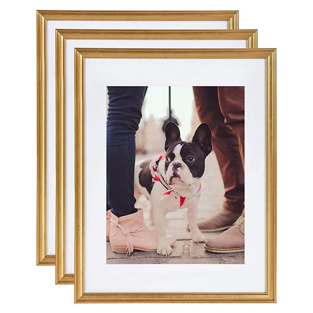 Kate and Laurel Adlynn Wall Picture Frame Set, 14" x 18" matted to 11" x 14", Gold, Set of 3