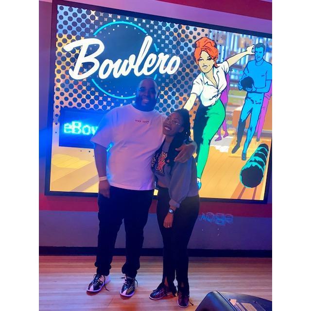 Rachel surprising Travis for his 33rd Birthday at Bowlero (we love to bowl!)