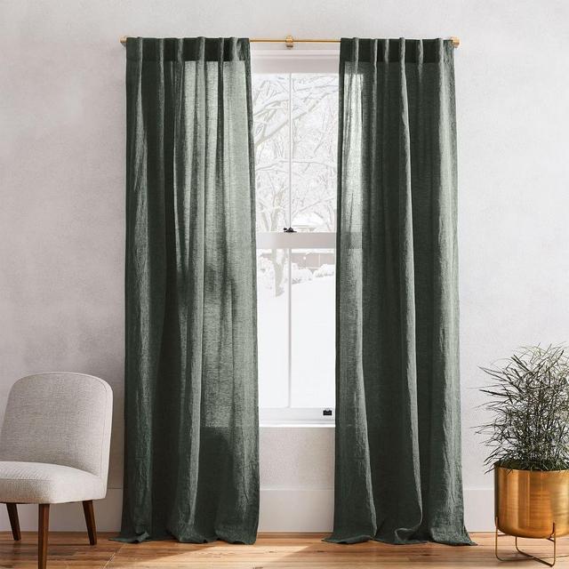 European Flax Linen Melange Curtain, 48"x96", Olive