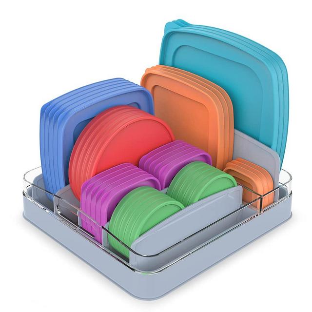 EVERIE Food Container Lid Organizer Compatible with 12'' Deep Cabinets, Medium Size, GS01-M-GRY