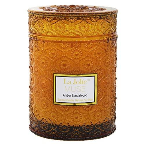 LA JOLIE MUSE Wood Wick 21Oz Sandalwood Scented Candles Soy Wax Candle Large Glass Jar 90 Hours, Gift Candle