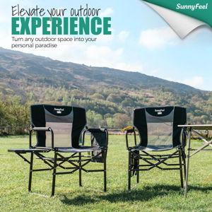 SUNNYFEEL Oversized Camping Directors Chairs Heavy Duty, Portable Folding Chair with Side Table, Pocket for Beach, Fishing,Trip,Picnic,Lawn,Concert Outdoor Foldable Camp Chairs