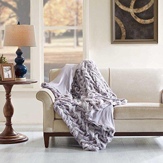 Grey Lifestyle Ruched Faux Tip Dyer Fur Throw By Hampton Hill