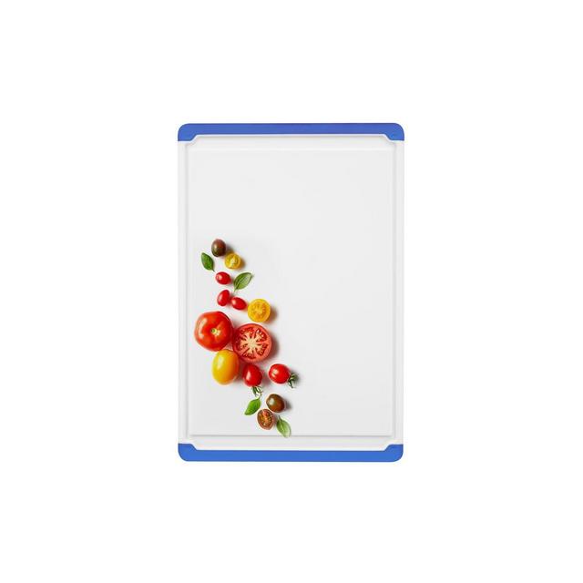 Belwares Large Plastic Cutting Board White, with Blue Borders