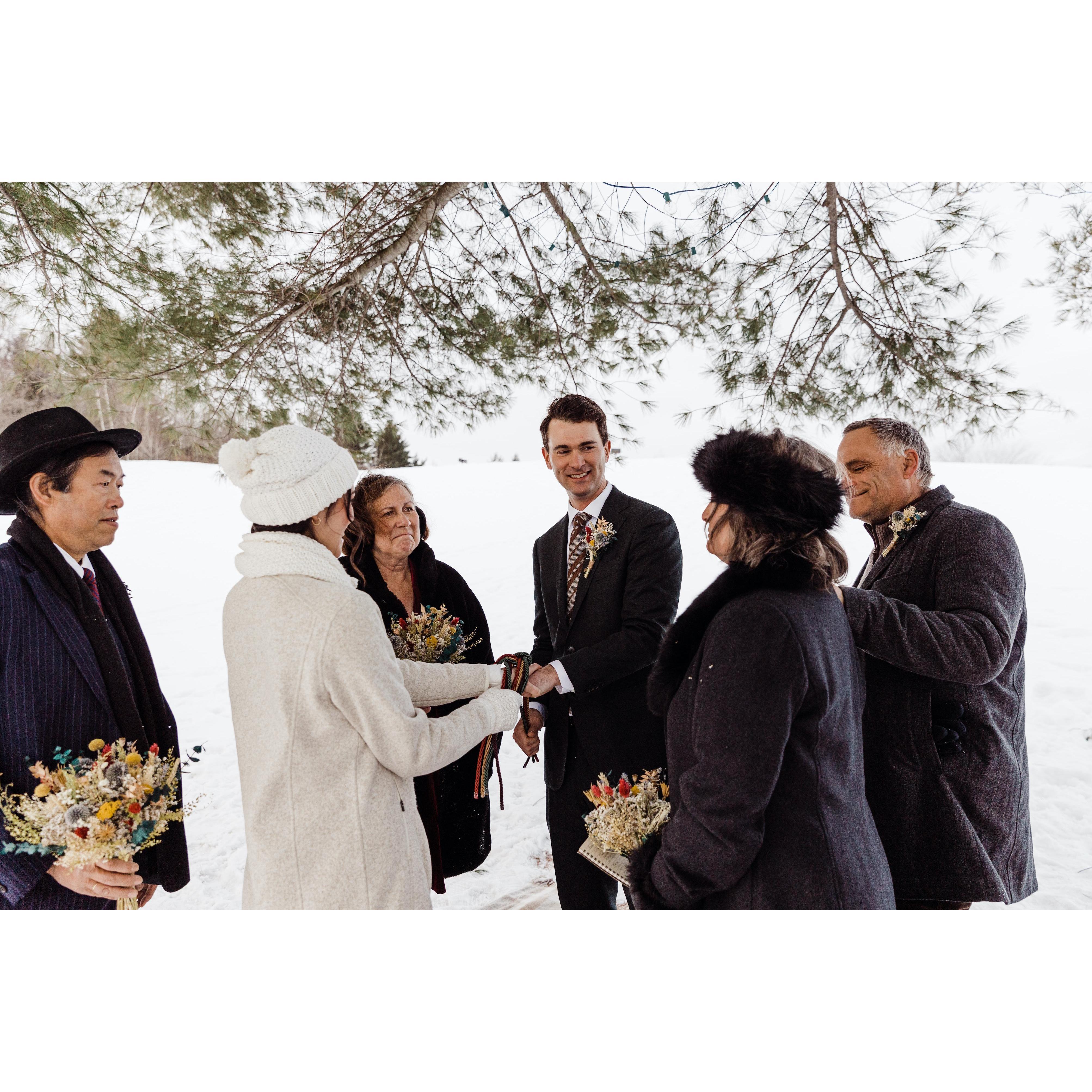 Our parents led us in a hand-tying blessing that resulted in tears all around.