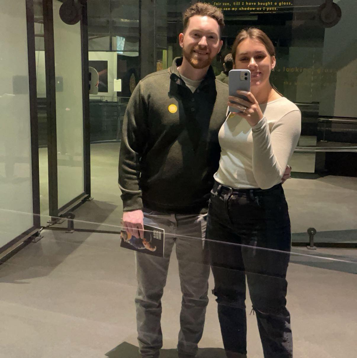 This photo was taken at the Corning Museum of Glass on November 12th, 2022. Nick planned a surprise weekend trip for Amber since she had never been there, and she got to make a glass pendant!