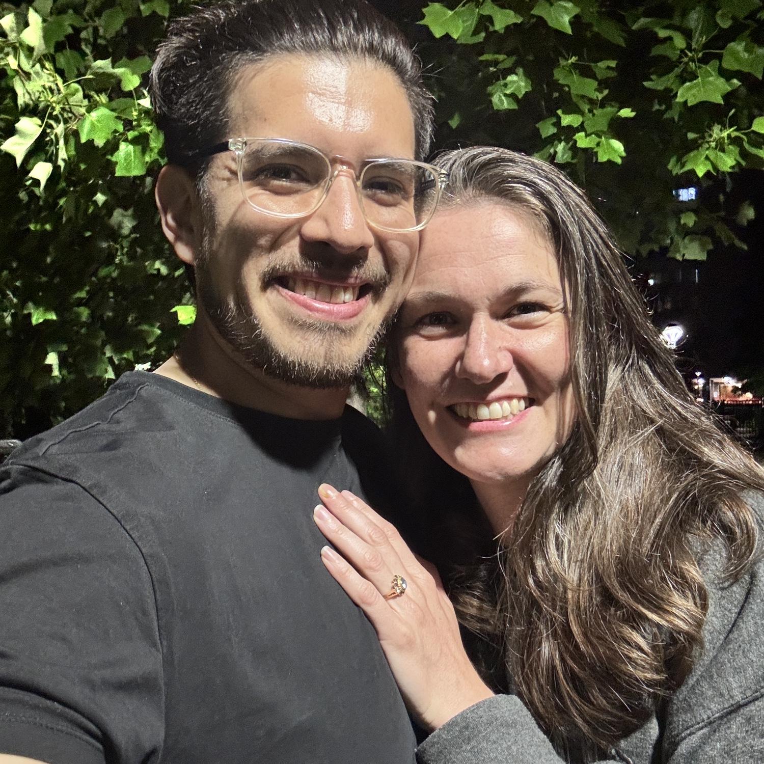 Our first picture as an engaged couple! Alejandro popped the question in a park after a sweet evening stroll.