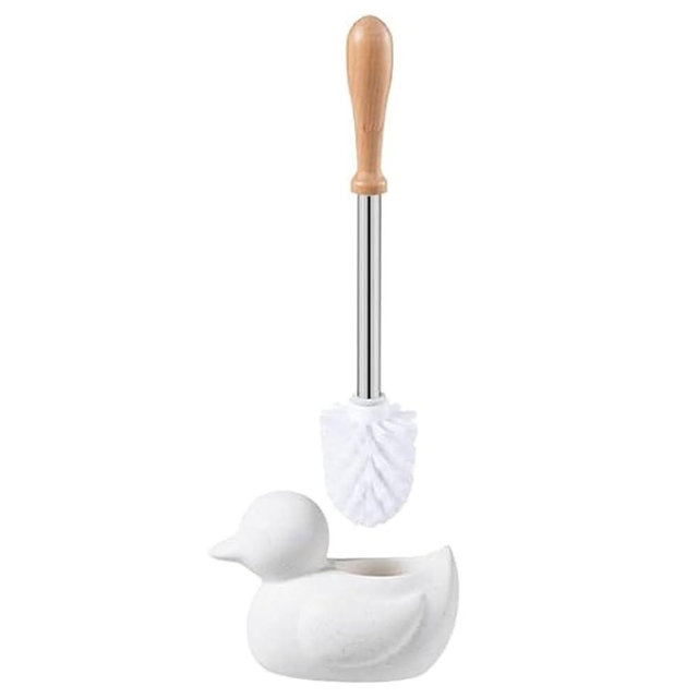 White Toilet Brush and Holder Set,Cute Duck Bathroom Decor, Non-Slip Handle Toilet Bowl Brush, Practical Bathroom Accessories Cleaning Tools Set