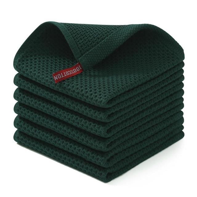 Homaxy 100% Cotton Waffle Weave Kitchen Dish Cloths, Ultra Soft Absorbent Quick Drying Dish Towels, 12 x 12 Inches, 6-Pack, Blackish Green
