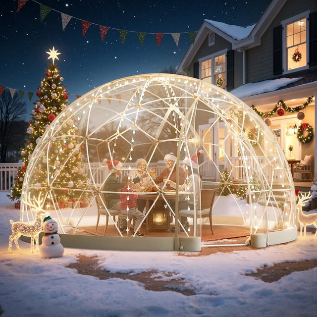 VEVOR Garden Dome Tent, 12 x 7.2 ft Clear Bubble Tent House for 4-7 Person, Waterproof PVC Geodesic Dome Greenhouse with Ventilated Window, Outdoor Igloo Tents for Patio Backyard Party Camping