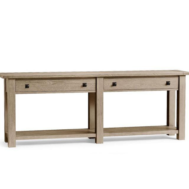 Benchwright Grand Console Table, Gray Wash