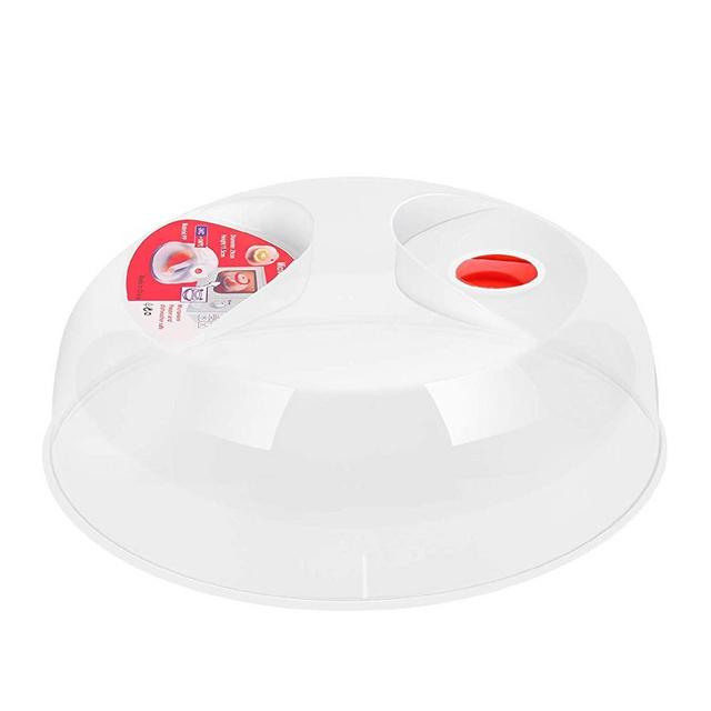 Flexzion Microwave Plate Cover with Adjustable Steam Vent Hole, BPA-Free Transparent Anti-Splatter Guard Plastic Lid (11.5 inch)