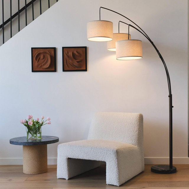 Brightech Trilage Mid-Century Swing Arm Marble Base Arc Floor Lamp Oil-Brushed Bronze