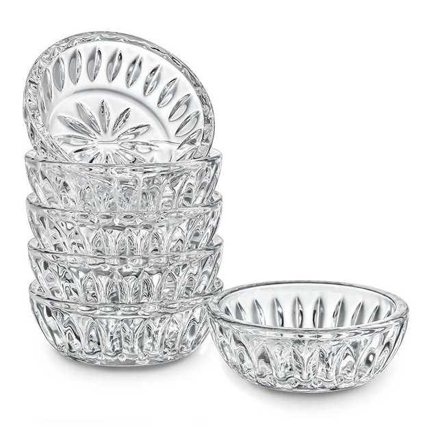 kanpura Set of 6 Clear Glass Dipping Bowls Set, Crystal Condiment Dishes Serving Bowls Buffet Server Food Relish Dip Tray for Fruit Dessert Appetizer Nuts Snacks Candy Dip